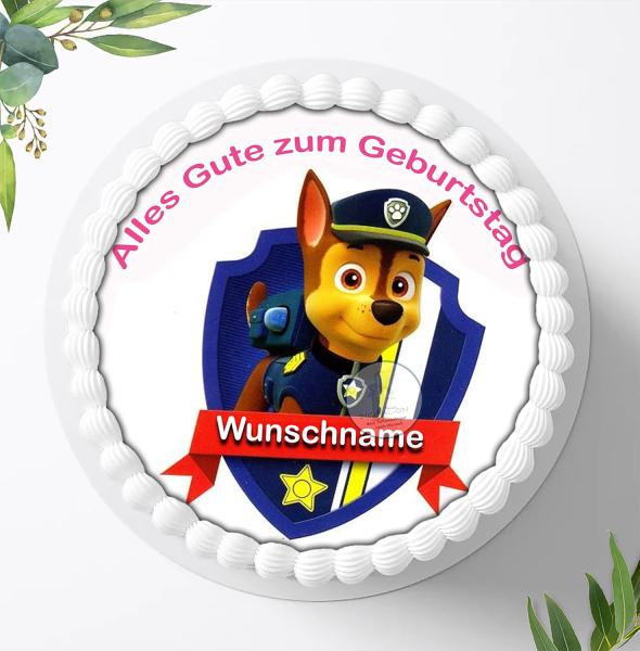 Preview: Paw Patrol Tortenaufleger mit Wunschnamen Ø 20cm, 3828